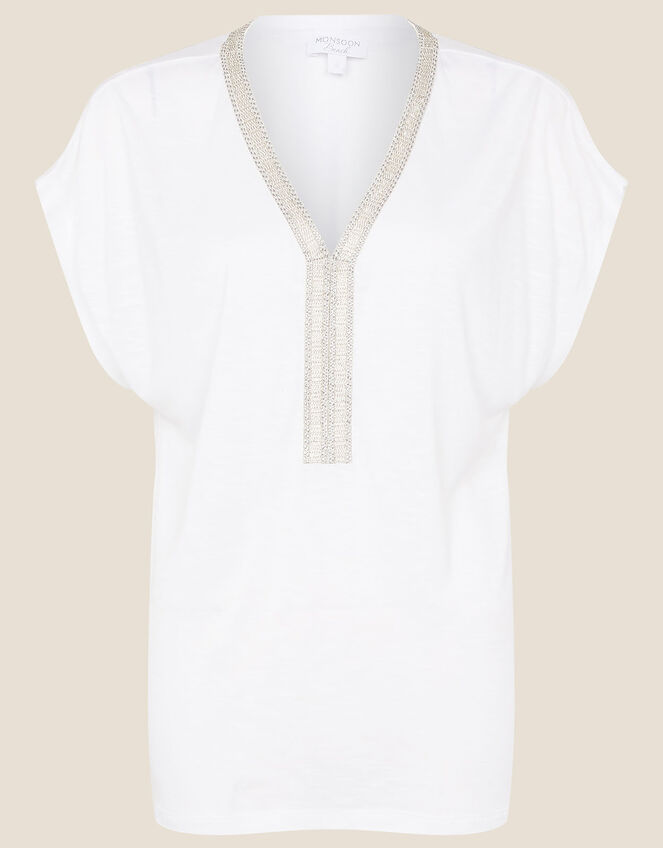 Embroidered Slub Jersey T-Shirt , Ivory (IVORY), large
