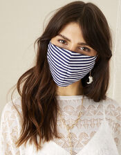 Stripe Print Face Mask in Pure Cotton, , large
