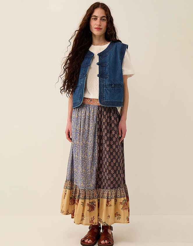 East Loran Floral Patch Print Cotton Skirt, Multi (MULTI), large