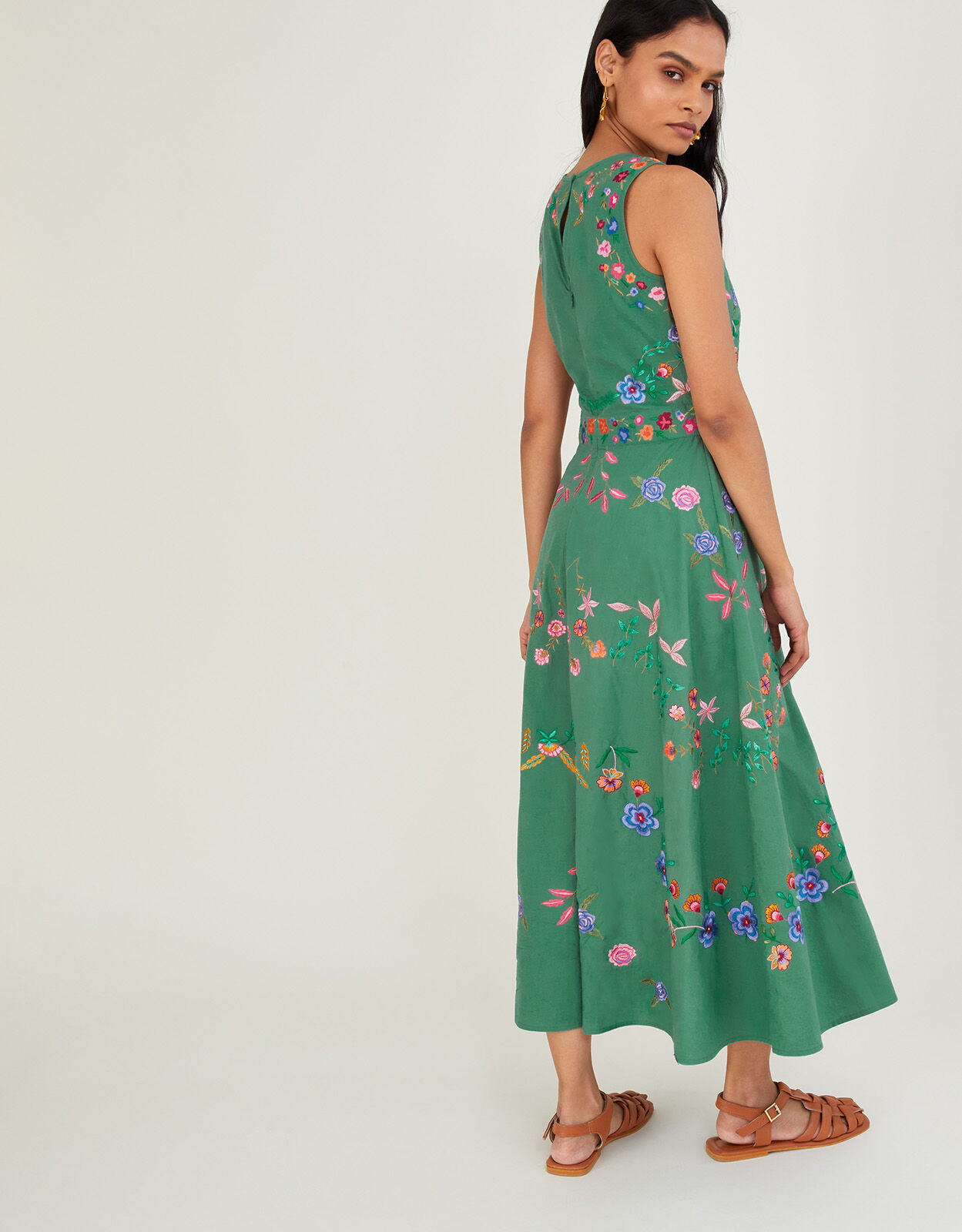 Lorraine Embroidered Midi Dress in Sustainable Cotton Green
