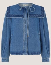 Livvy Square Collar Denim Jacket, Blue (MID AUTHENTIC BLUE), large