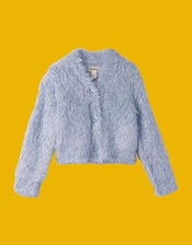 Hatley Glitter Heart Fuzzy Cardigan, Blue (BLUE), large