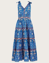 Palm Print Midi Dress, Blue (BLUE), large