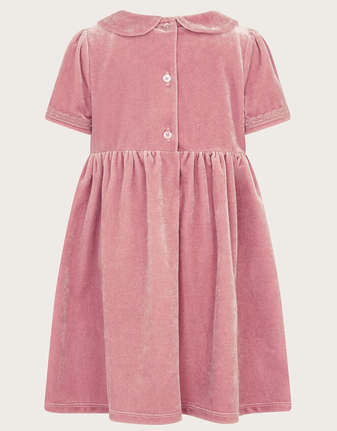 Baby Maeve Heart Velour Collar Dress, Pink (DUSKY PINK), large