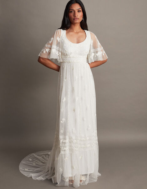 Julita Embroidered Lace Trim Bridal Dress Ivory, Ivory (IVORY), large