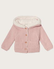 Newborn Borg Lined Coatigan, Pink (PALE PINK), large