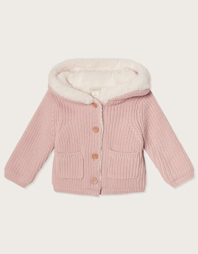 Newborn Borg Lined Coatigan, Pink (PALE PINK), large