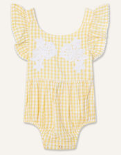 Newborn Lace and Seersucker Romper, Yellow (YELLOW), large