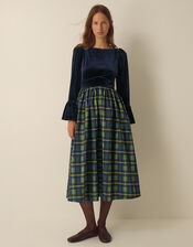 Viola Check Print Velvet Midi Dress, Blue (MIDNIGHT), large