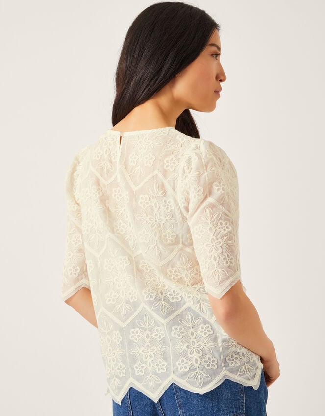 Clara Sheer Embroidered Top, Ivory (IVORY), large