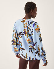 Sonya Floral Print Flowy Shirt, Blue (BLUE), large
