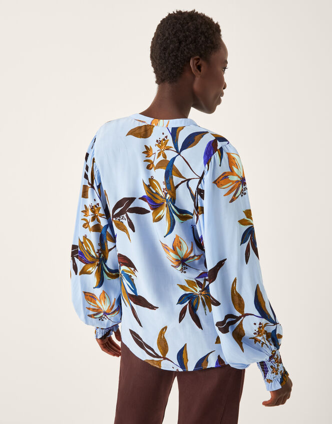Sonya Floral Print Flowy Shirt, Blue (BLUE), large