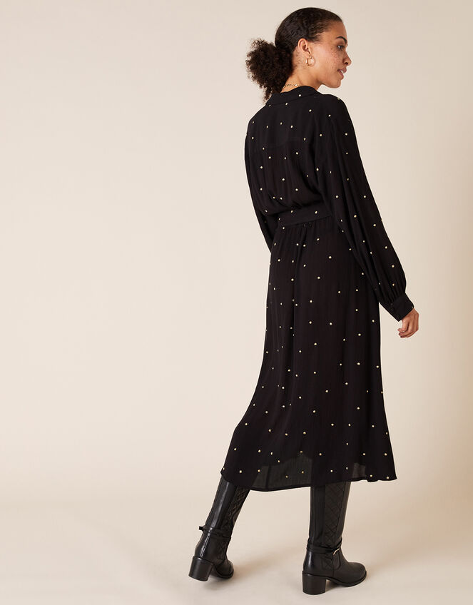 Embroidered Spot Midi Shirt Dress, Black (BLACK), large