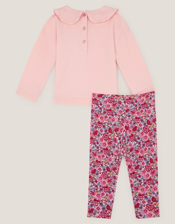 Baby Collar Top & Floral Leggings Set, Pink (PINK), large