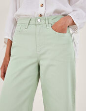 Wide Leg Crop Denim Pants, Green (SAGE), large