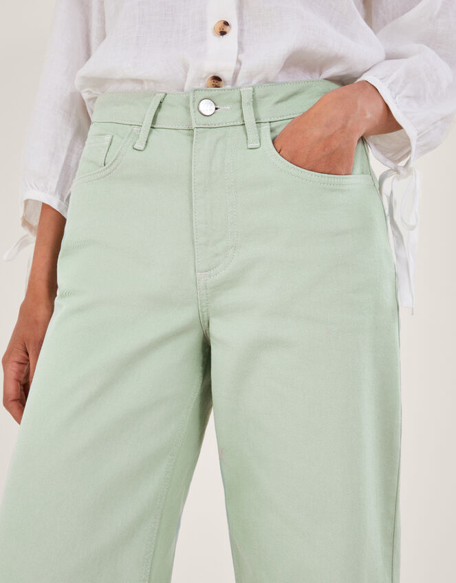 Wide Leg Crop Denim Pants, Green (SAGE), large