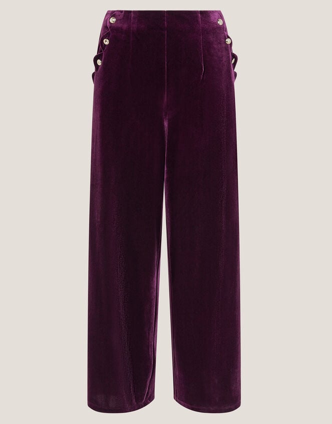 Vera Wide Leg Velvet Trousers, Red (BERRY), large
