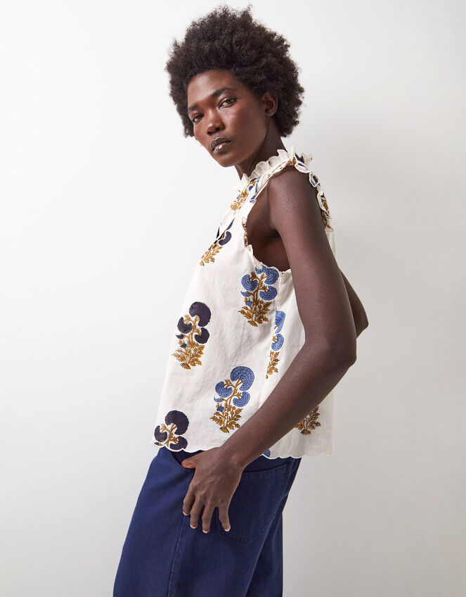 East Lucy Sleeveless Floral Top, Blue (BLUE), large