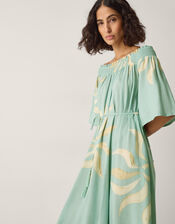 Tashie Sun Print Bardot Midi Dress, Blue (AQUA), large