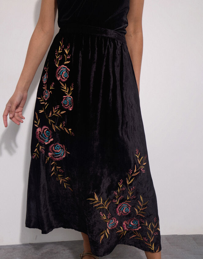 East Talia Velvet Maxi Skirt, Black (BLACK), large