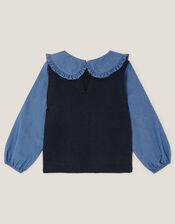 2-in-1 Knitted Chambray Top, Blue (BLUE), large