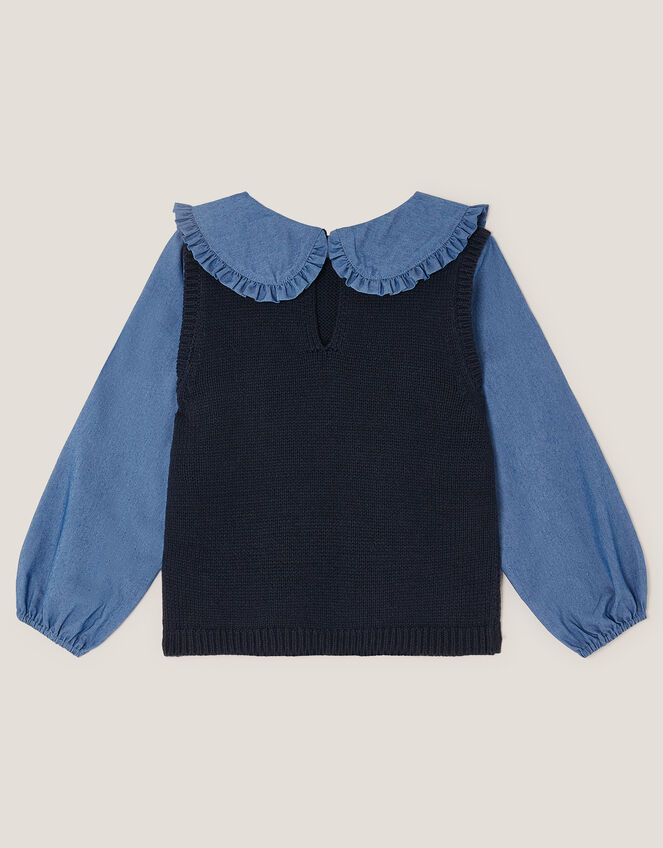 2-in-1 Knitted Chambray Top, Blue (BLUE), large