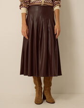 Ottie Pleated Midi Skirt, Brown (BROWN), large