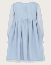 Sequin Christmas Scene Trapeze Dress, Blue (BLUE), large