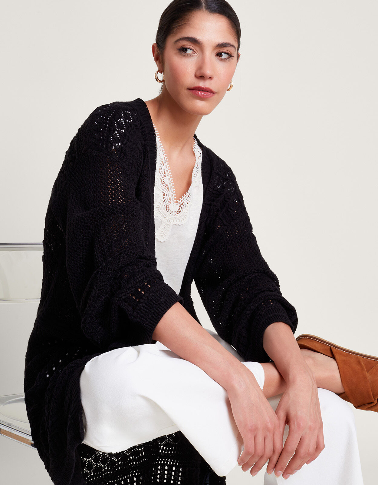 Black pointelle cardigan cheap