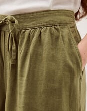 Maisie Linen Blend Cropped Wide Leg Trousers, Green (KHAKI), large