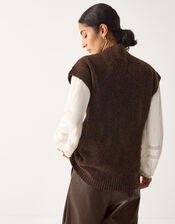 Coli High Neck Cable Knit Vest, Brown (CHOCOLATE), large