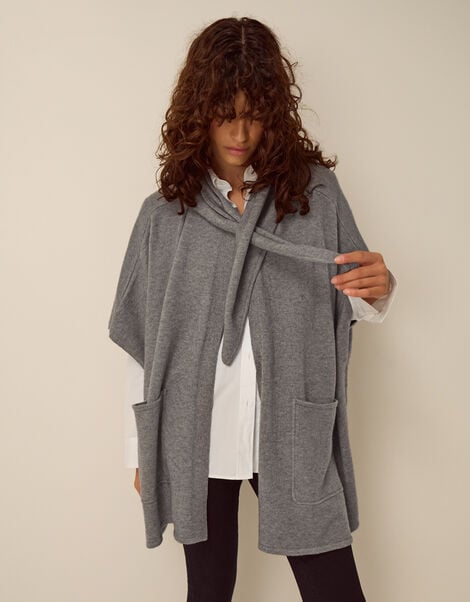 Samia Knitted Scarf Cape, Grey (CHARCOAL), large