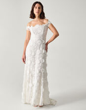 Clare Floral Embroidered Bardot Bridal Dress, Ivory (IVORY), large