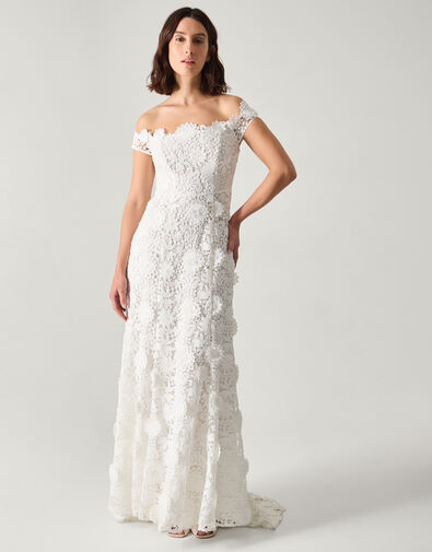 Clare Floral Embroidered Bardot Bridal Dress, Ivory (IVORY), large