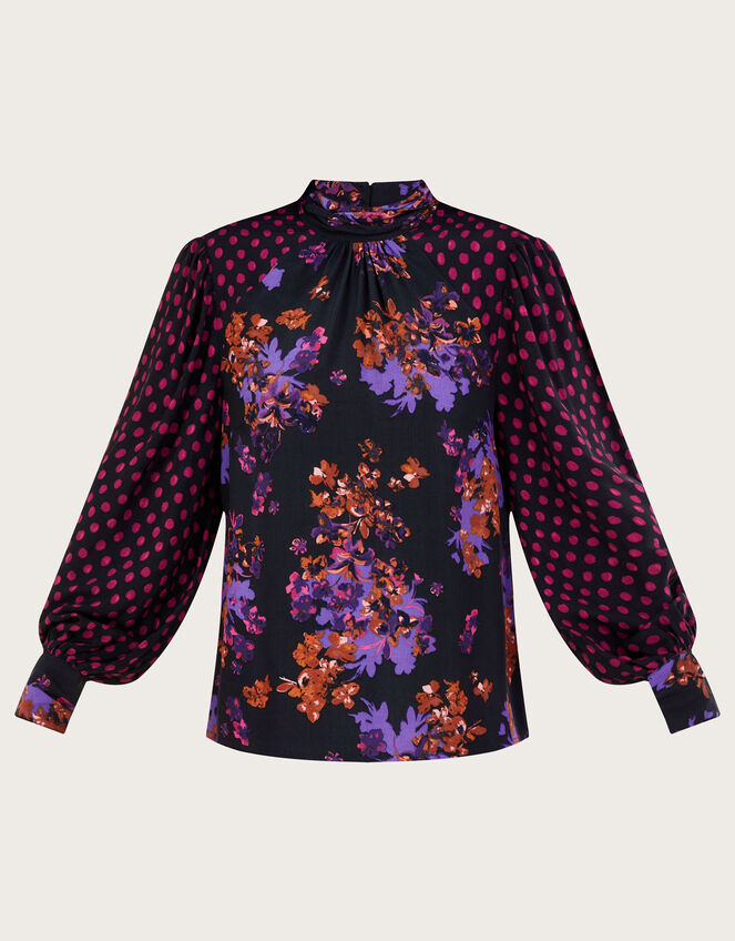 Kiera Floral Print Blouse in Sustainable Viscose, Purple (PURPLE), large