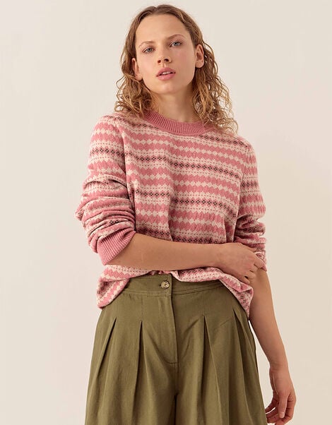 East Becky Alpaca and Cashmere Fairisle Jumper, Pink (PINK), large