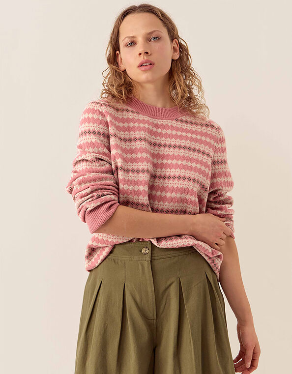 East Becky Alpaca and Cashmere Fairisle Jumper, Pink (PINK), large