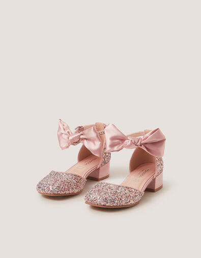 Sara Closed-Toe Bow Glitter Heels, Pink (PINK), large