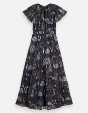 Scotch & Soda Print Gathered Maxi Dress, Blue (NAVY), large