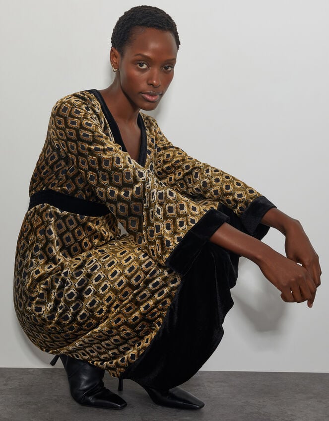 Jade Velvet Jacquard Midi Dress, Brown (CHOCOLATE), large