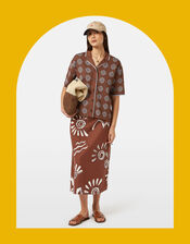 Abstract Print Midi Wrap Skirt, Brown (BROWN), large