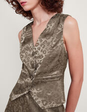 Amelia Print Satin Vest, Brown (MOCHA), large