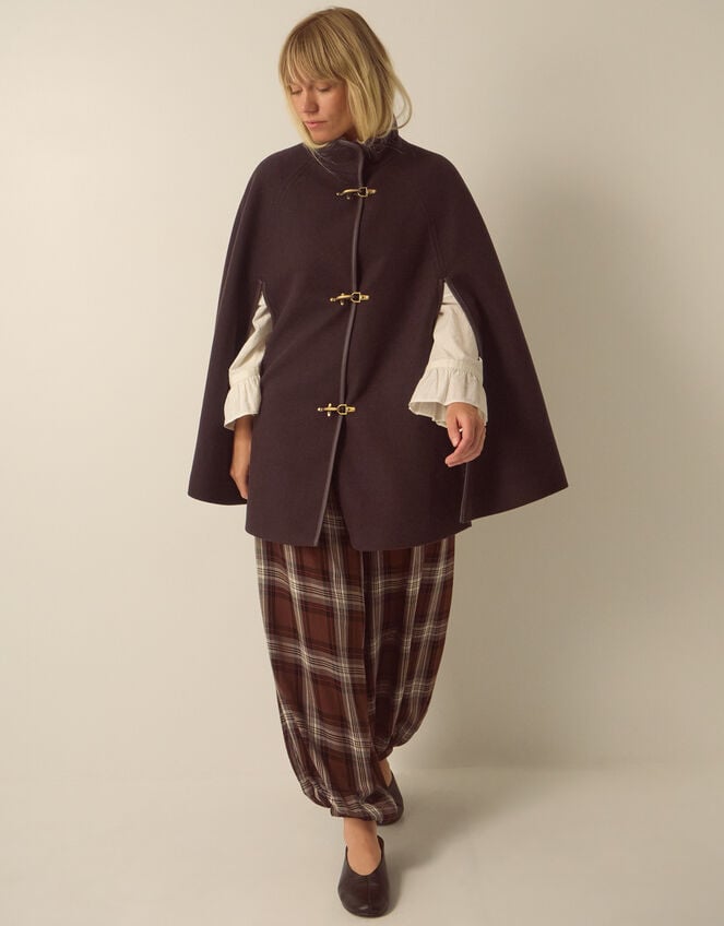 Leia Funnel Neck Cape Coat, Brown (CHOCOLATE), large