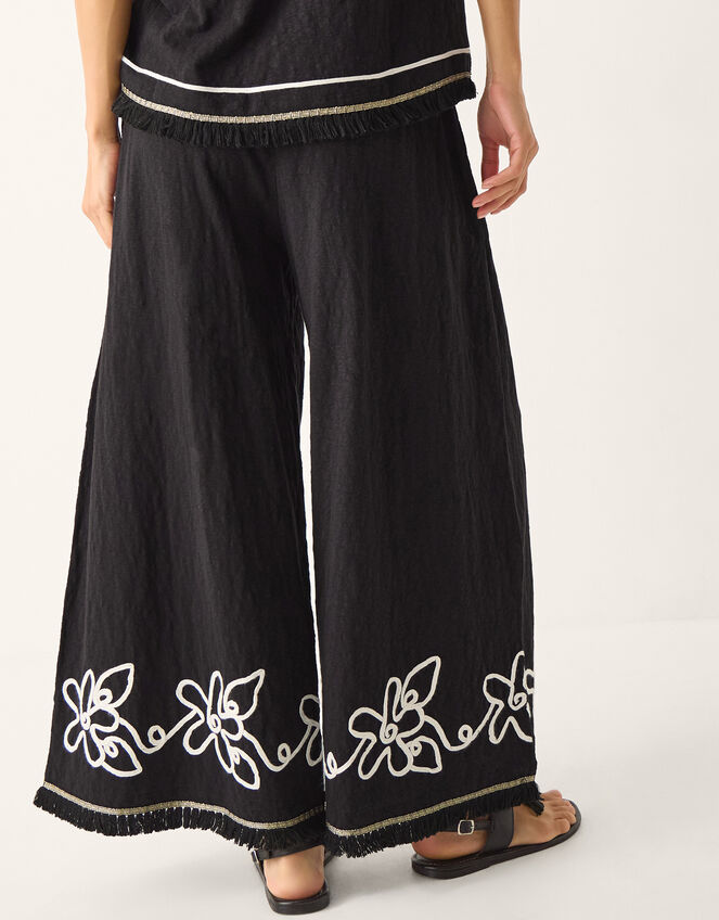 Sara Embroidered Wide Leg Trousers, Black (BLACK), large
