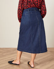 Nella Denim Plaited Belt Midi Skirt, Blue (DENIM BLUE), large