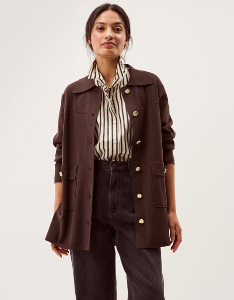 Nina Button Knit Jacket, Brown (CHOCOLATE), large