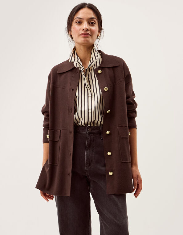 Nina Button Knit Jacket, Brown (CHOCOLATE), large