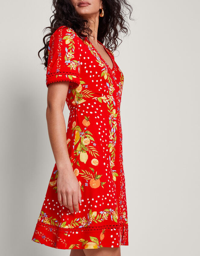 Paloma Print Jersey Dress, Red (RED), large