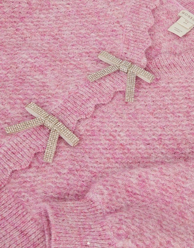 Sparkle Bow Scallop Cardigan, Purple (LILAC), large