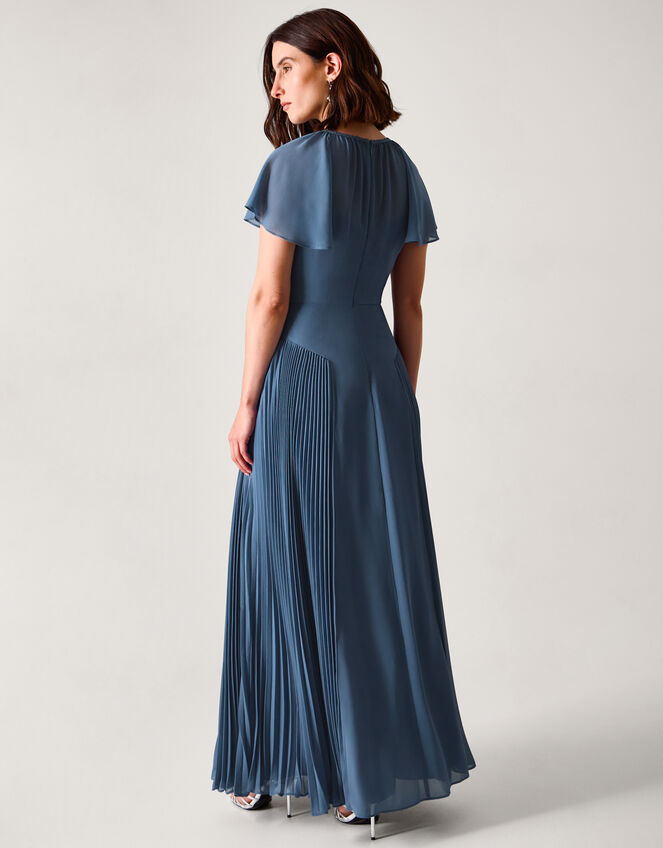 Madison Flutter Sleeve Pleated Bridesmaid Dress, Blue (PETROL), large